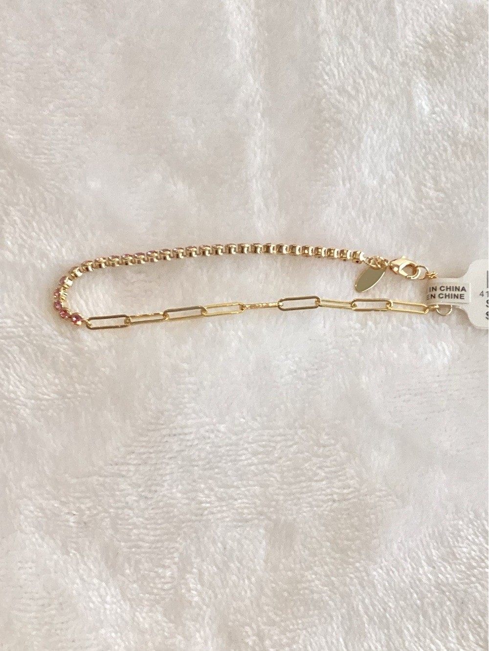 Anthropologie 14KT Gold Plated Bracelet Dainty New Colorful Pink Rose Stone - Picture 3 of 8
